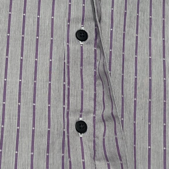 V2 by Versace Men's Buttoned-down Shirt, 15.5 R, Preppy, Gray/Purple Stripes - Picture 7 of 7